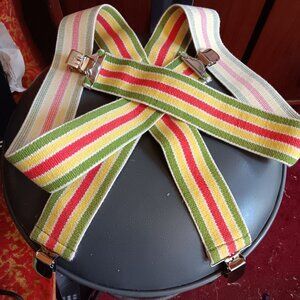 Vintage 80's Multicolor Striped Logger Suspenders With Metal Police Clips